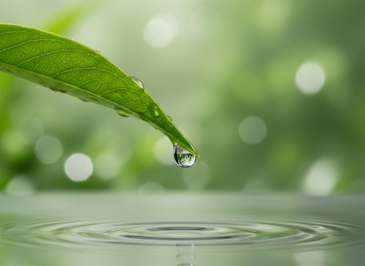 Water droplet on green leaf